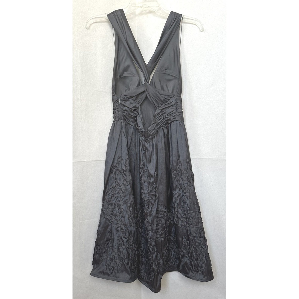 Y2K Adrianna Papell Goblin Brown Iridescent Rosette Dress Sz. 4 Twist Open Back - Picture 3 of 16